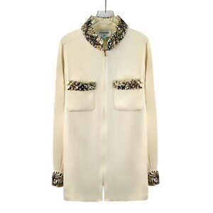Chanel Rome Collection beige silk zip-up collared long-sleeve shirt
